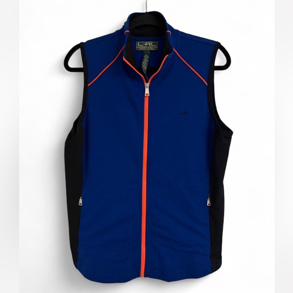 Ralph Lauren Blue and Black Vest with Orange Accents